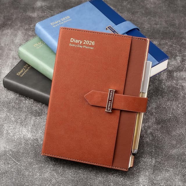 Detalle de Academic Diary 2026 A5 Day per Page (Jan 2026–Dec 2026) with Month View & Pen, Brown Hardcover