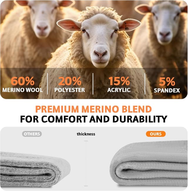 Detalle de SukModen Merino Wool Socks for Men (3 Pairs) – Thermal Winter Hiking Boot Socks