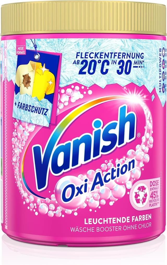 Detalle de Vanish Oxi Action Pulver Pink 1 x 1,125 kg – Fleckenentferner & Wäsche-Booster für bunte Wäsche ohne Chlor