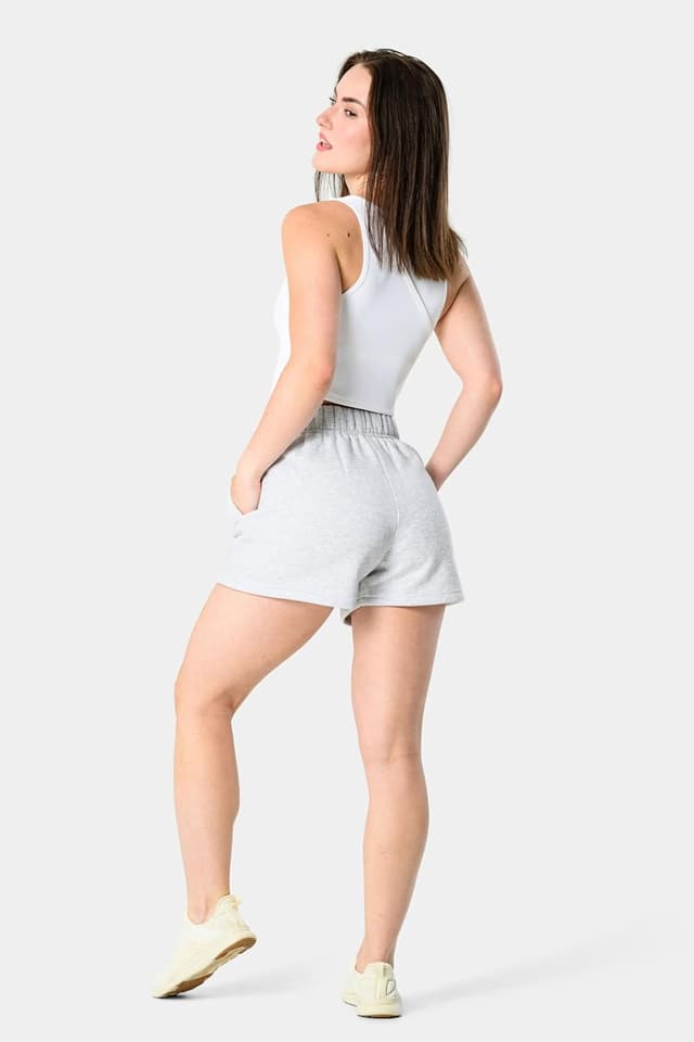 Detalle de Kamo Fitness CozyTec Sweat Shorts for Women — High Waisted Lounge Cotton Shorts with Pockets