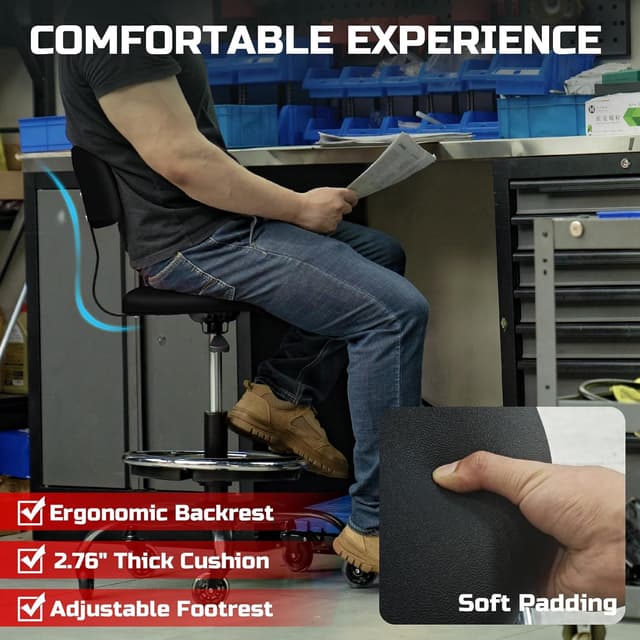 Thumbnail 3 de Rolling Shop Stool with Wheels 330 lbs capacity