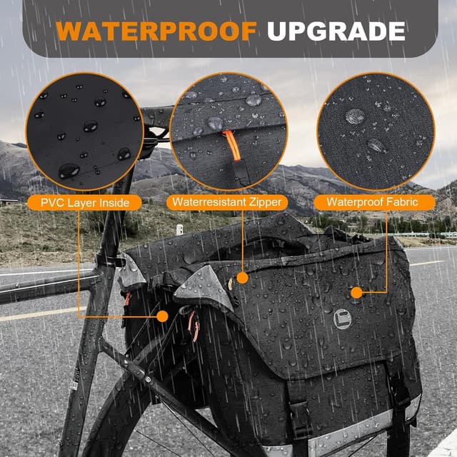 Detalle de NDakter Bike Panniers 35L Waterproof Expandable Rear Rack Trunk Bags