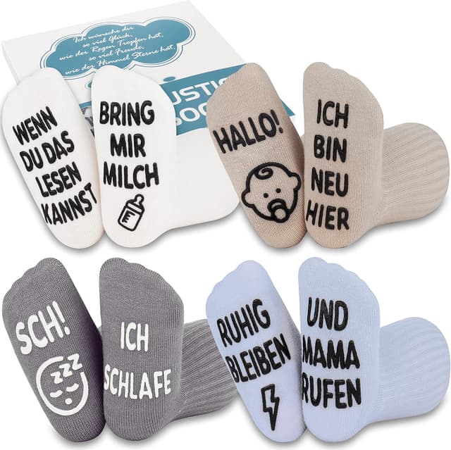 Detalle de Belloxis Baby Socken 0–12 Monate – 4 Paar, atmungsaktiv & rutschfest für Jungen und Mädchen
