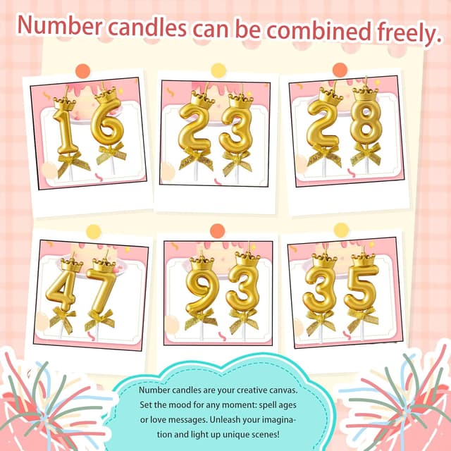 Detalle de Mulomir Macaron Geburtstagskerzen-Set mit 3D goldener Kronenzahlenkerze (0–9) und 6 Macaron-Spiralkerzen