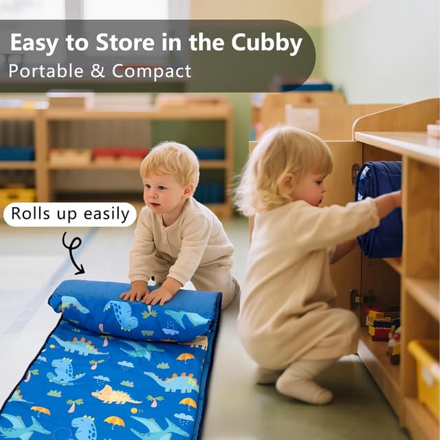 Detalle 2 de Primlect Toddler Nap Mat with Removable Pillow and Fleece Blanket (55 x 22 Sleeping Bag) — Washable & Easy to Roll