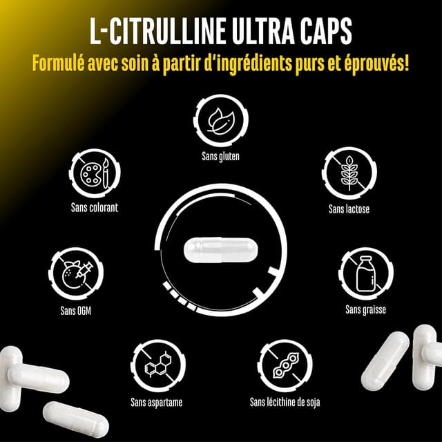 Detalle 2 de L-Citrulline Ultra Caps (DL-Malate 2:1) – 365 gélules, dose 1 100 mg par capsule