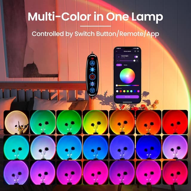 Detalle 2 de Kangtaixin Sunset Lamp RGB – Sonnenuntergang-Lampe mit App-Steuerung und 360° drehbarem LED-Projektor
