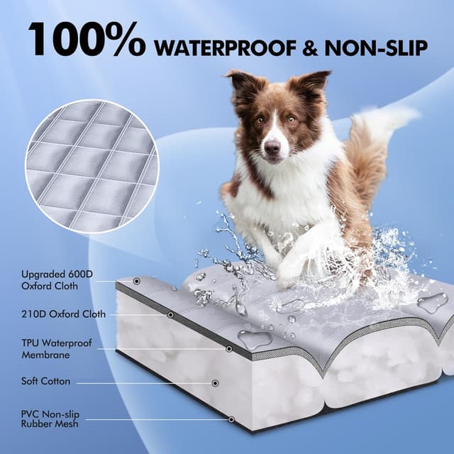 Detalle de Hopidogie Dog Car Seat Cover 4-in-1 – 100% Waterproof, Scratchproof & Nonslip Hammock for Back Seats (Grey)