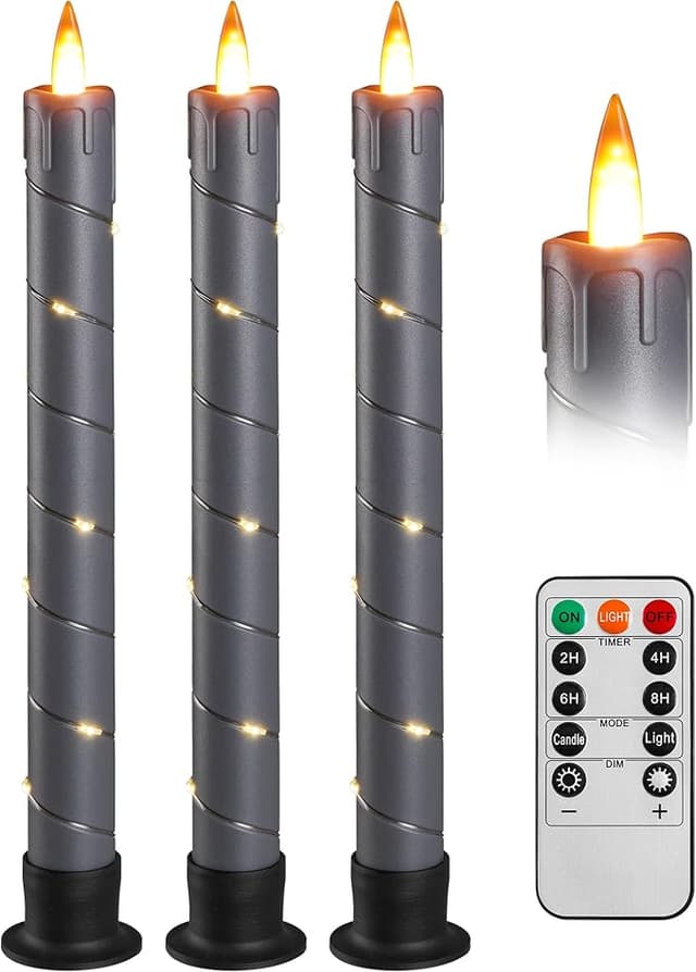 Detalle de Da by Velas Cónicas LED 3D sin Llama, Control Remoto, Gris 🕯