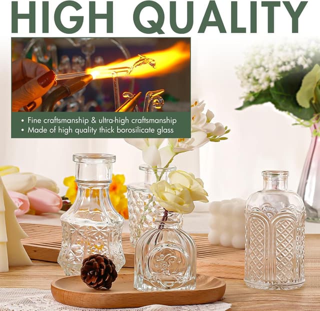 Detalle de Arme 20-Piece Bud Vase Set: Mini Vintage Clear Glass Vases for Flowers & Centerpieces