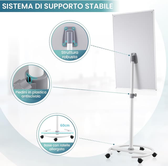 Detalle de MAKELLO Lavagna Magnetica Mobile 100x65 cm con altezza regolabile e cavalletto