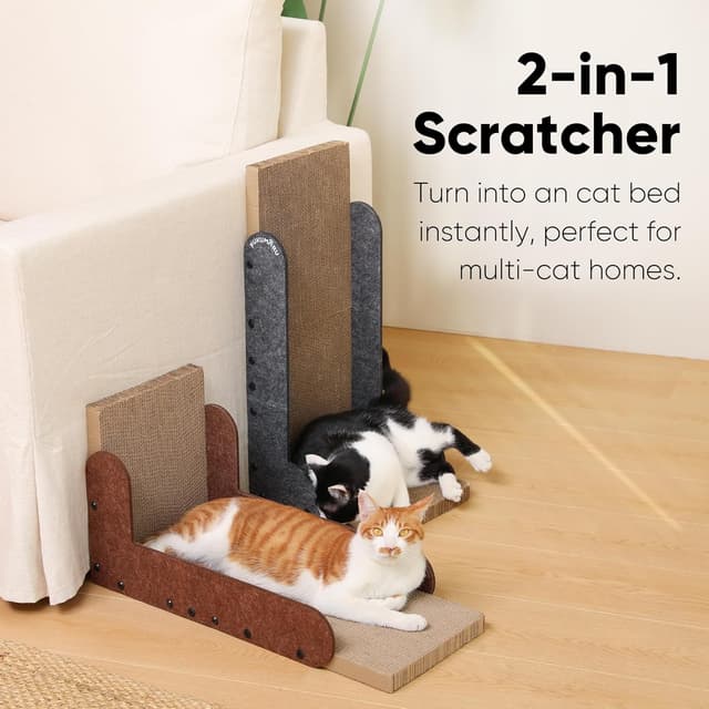 Detalle de FUKUMARU Cat Scratcher (68 cm L-shaped) wall scratch pad in caramel
