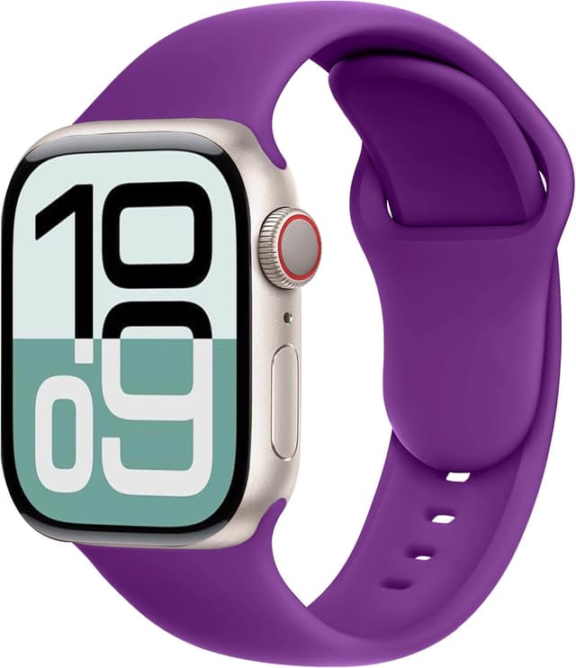 Detalle de SRena C1A silicone Apple Watch strap for Ultra 2/Ultra & Series 11–3 / SE (38–49mm) – Sport secure fit, unisex, Queen Purple