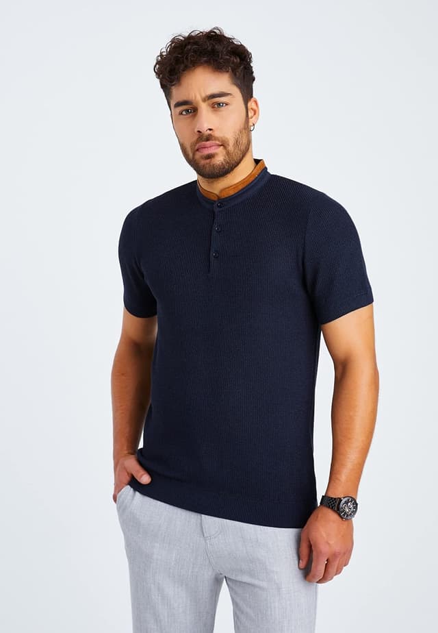 Detalle 2 de Leif Nelson LN7705 : t-shirt homme à manches courtes en maille fine avec col grand-père