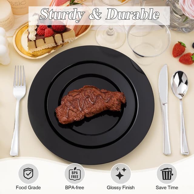 Thumbnail 3 de BESTSTAR 200pcs Black Plastic Plates Set