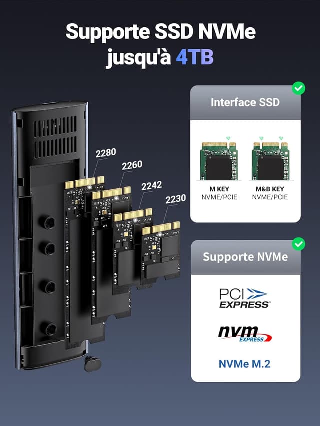 Detalle de UGREEN Boîtier SSD M2 NVMe USB-C 10Gbps