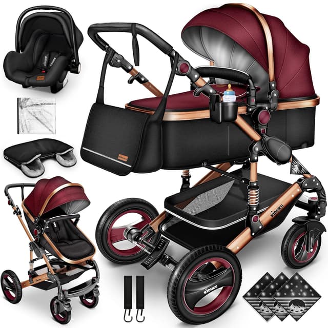 Detalle de KIDUKU 3-in-1 Kinderwagen XXL Komplettset (Buggy/Sportsitz, Babywanne & Auto-Babyschale)