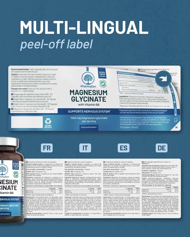 Thumbnail 6 de Magnesium Bisglycinat hochdosiert mit Vitamin B6 (1500 mg, 120 Kapseln) – vegan & laborgeprüft