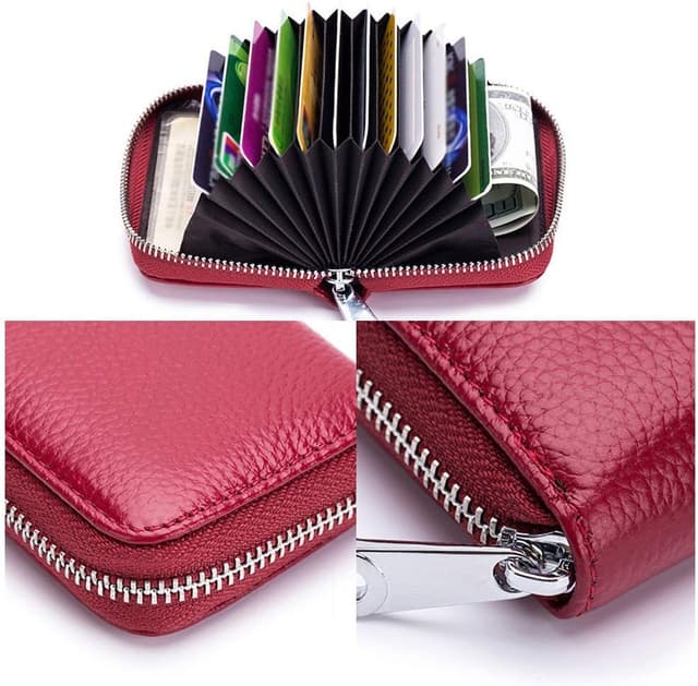 Detalle de Meowoo RFID Blocking Genuine Leather Mini Card Wallet with Zipper