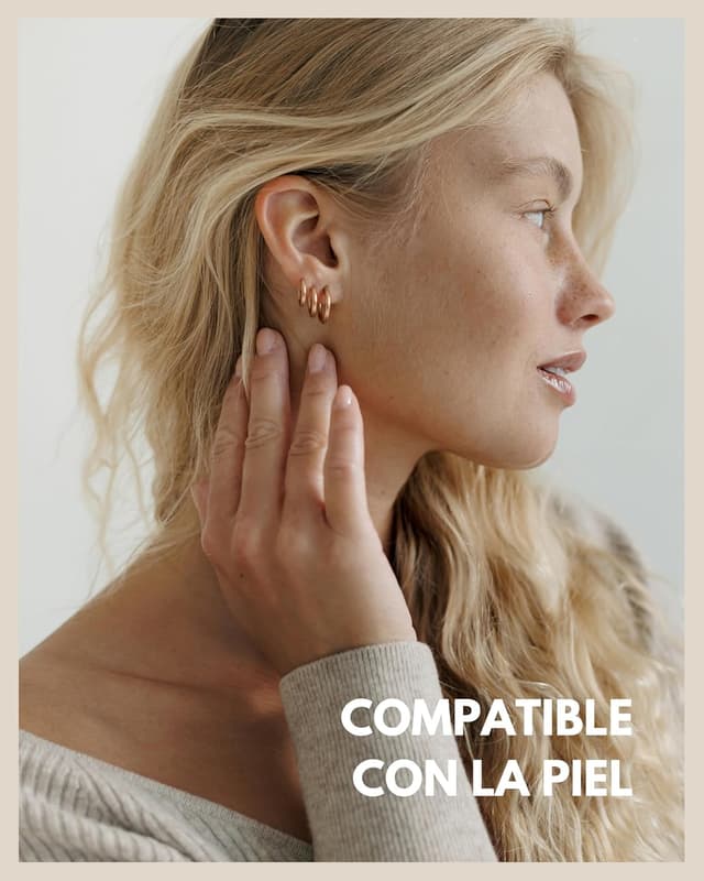 Detalle 2 de Aros de acero inoxidable oro rosado para mujer - 3 pares