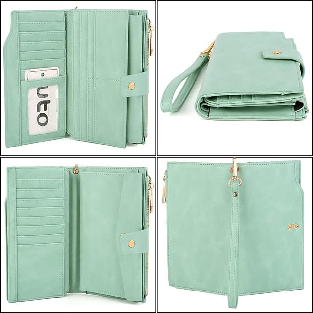 Detalle 2 de UTO Damen-Geldbörse mit RFID-Blocking, große Kapazität und Wristlet-Clutch (21 Kartenfächer) – vegan