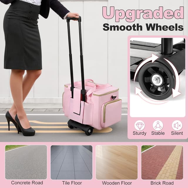 Detalle de Housolution Rolling Teacher Bag with Wheels (Pink) – detachable trolley for up to a 17" laptop