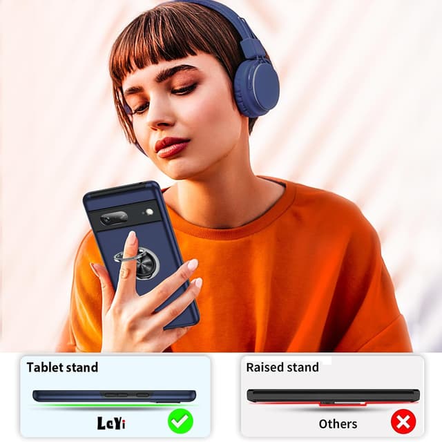 Thumbnail 6 de LeYi case for Google Pixel 7 (Blue) with 2 screen protectors and invisible metal ring stand