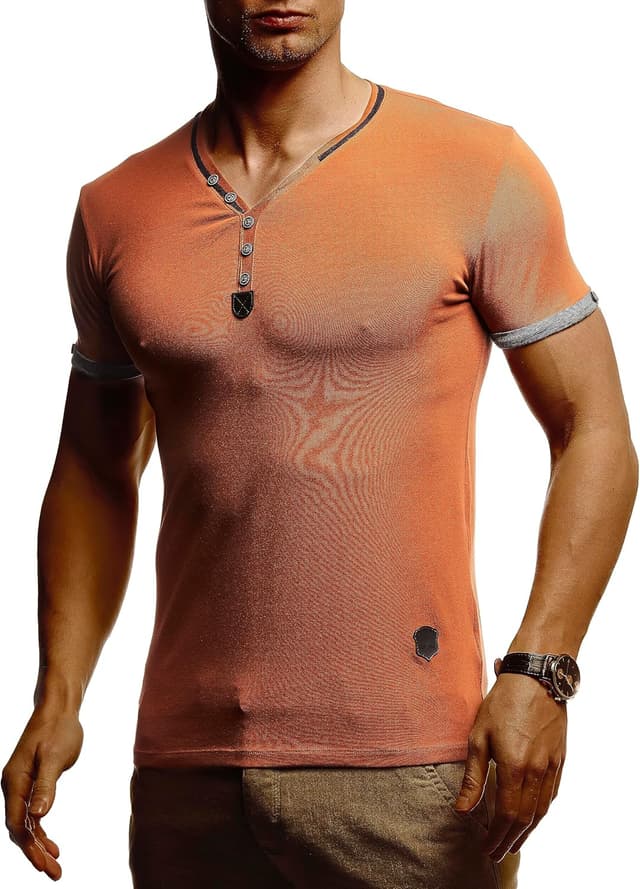 Detalle de Leif Nelson LN1390 – T-shirt homme à col en V ajusté, manches courtes en coton