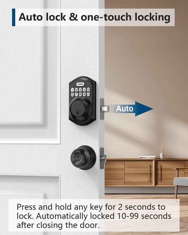 Detalle de TEEHO TE001 Keyless Entry Keypad Smart Deadbolt (Matte Black) with 2 Keys