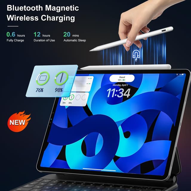 Detalle de iPencil 2. Generation für iPad (2018–2025) – magnetisches kabelloses Laden, Palm Rejection & Neigung