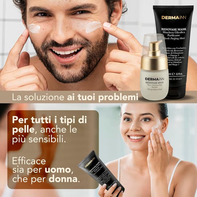 Detalle 2 de Kit Esfoliante Viso & Siero Antimacchia Renovase Mask + Renovase Spot con Acido Glicolico e Ialuronico