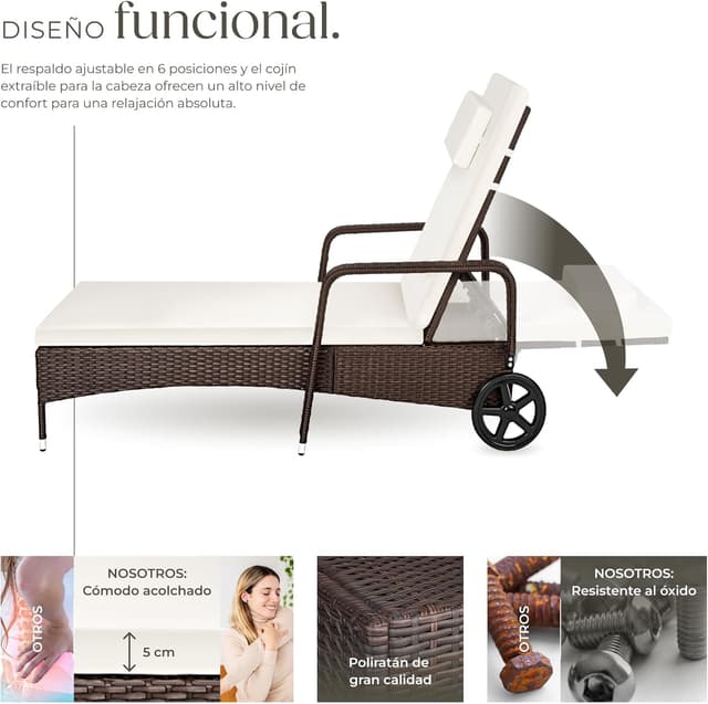 Thumbnail 4 de tectake Tumbona Chaise Longue 6 posiciones