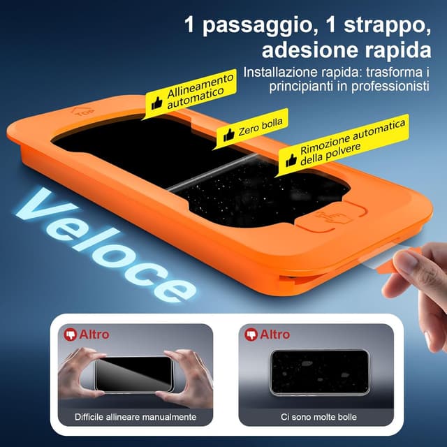 Detalle de NEW’C 3 Pezzi pellicola protettiva schermo intero per iPhone 15 Pro 6,1” (installazione automatica, vetro temperato)