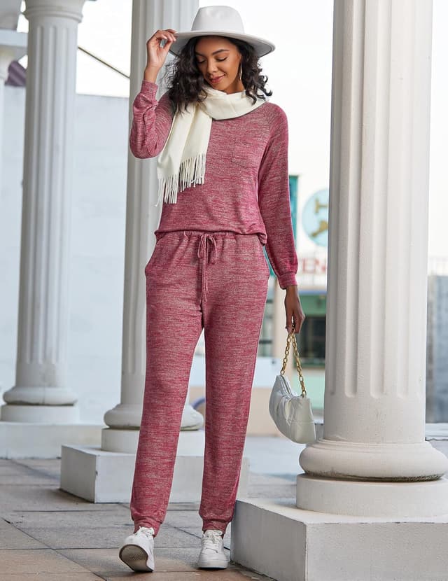 Detalle de Ekouaer Damen Schlafanzug Lang weich – Pyjama-Set mit Taschen, Zweiteiler für Winter (S–XXL)