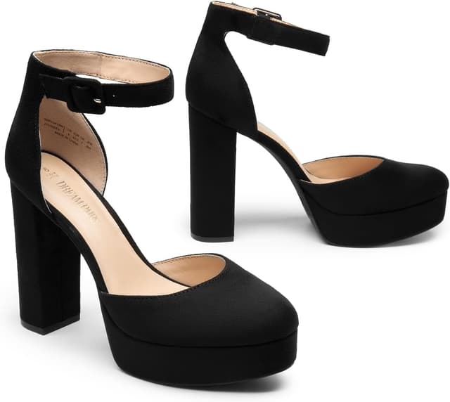 Detalle de DREAM PAIRS Décolleté con plateau e cinturino alla caviglia, tacco a blocco da 12,5 cm per festa e cerimonie