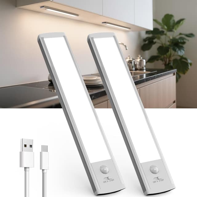 Detalle de TANSOOL+ LED-Schrankbeleuchtung mit Bewegungsmelder (2er-Set, 20 cm) USB‑C akkubetrieben, dimmbar