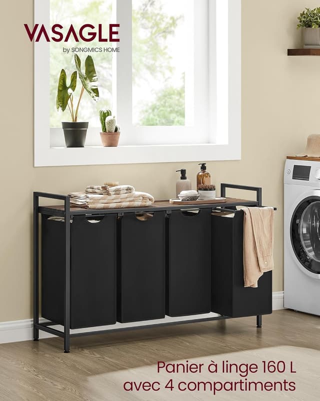 Detalle 2 de VASAGLE Panier à Linge 4 Compartiments