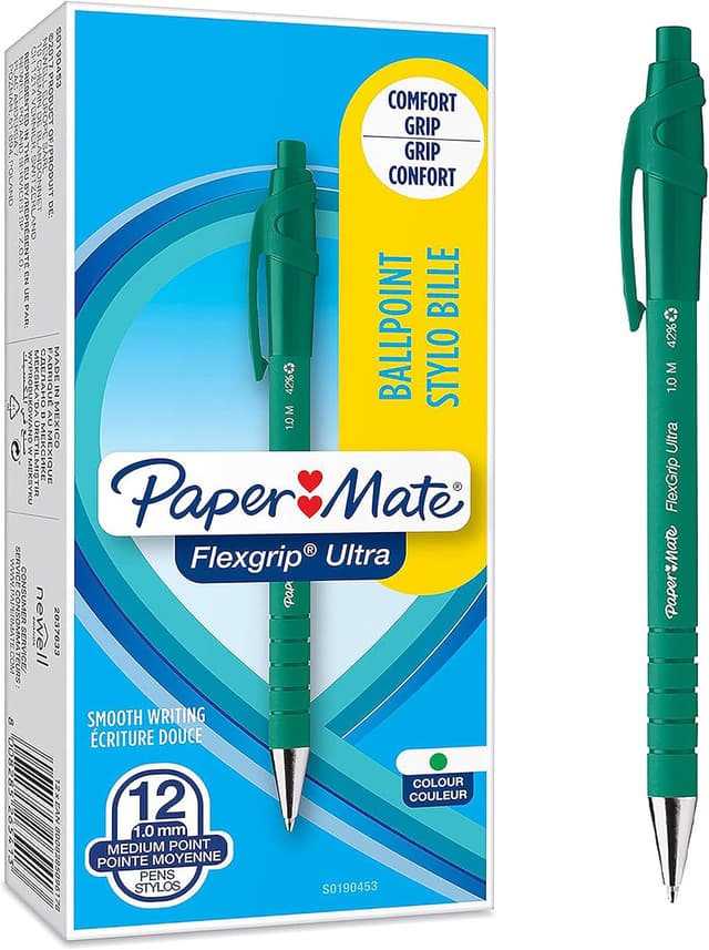 Detalle de Paper Mate Flexgrip Ultra penna a sfera a scatto verde, punta media 1,0 mm (confezione da 12)