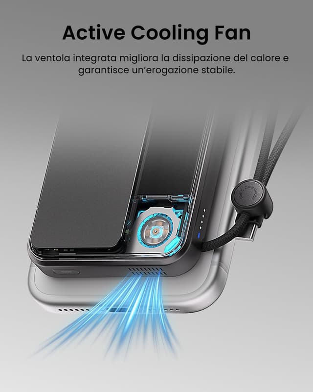 Detalle 1 de Sharge ICEMAG 3 Power Bank magnetico 10.000 mAh con Qi2.2 e ricarica wireless 25W (25W) e USB-C 35W