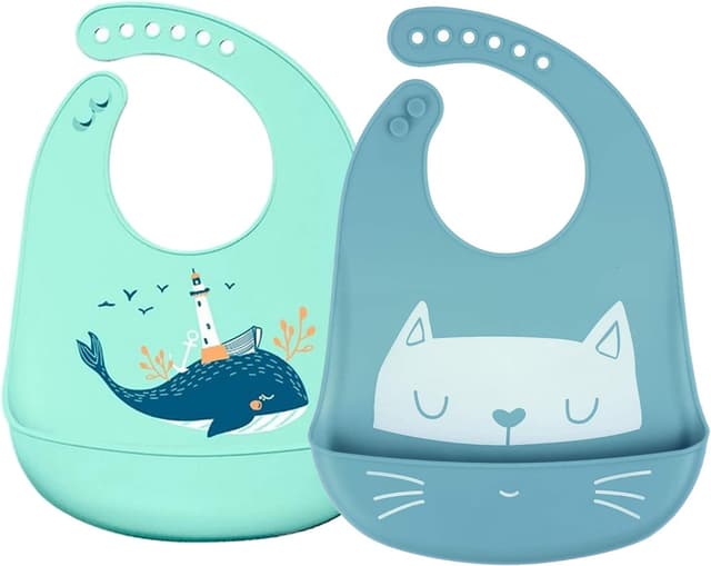 Detalle de SLOSH Bavaglino in silicone impermeabile con tasca lavabile e raccogli briciole (6 mesi–6 anni)