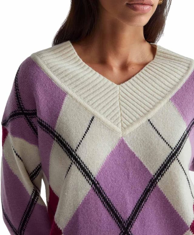 Detalle 2 de Maglia scollo a V boxy con lavorazione a intarsio United Colors of Benetton 1444e204e per donna