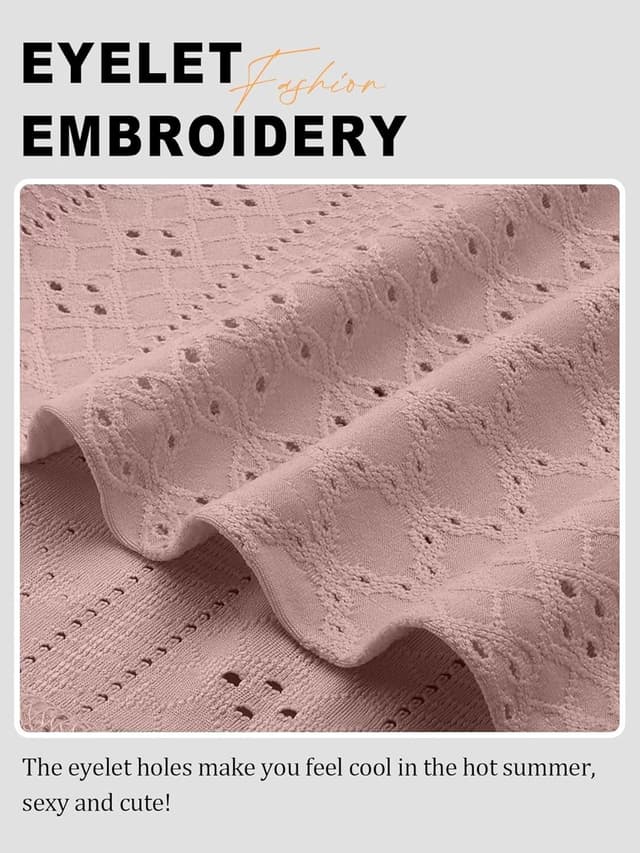 Detalle 2 de Cuptacc Damen Sommer-Top mit Lochstickerei, Rundhalsausschnitt und Fledermausärmeln