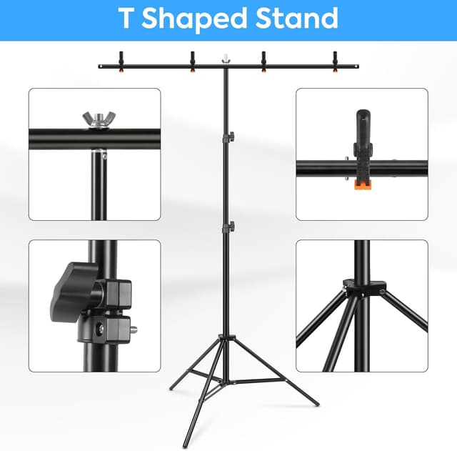 Detalle de T Shaped Backdrop Stand 1.5x2m with Clips – Portable Adjustable Photo & Party Background Holder