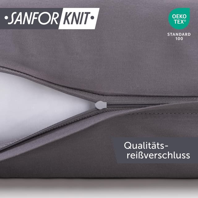 Detalle de Blumtal Kissenbezug 60x60 cm (2er-Set) Grau – 100% Baumwoll-Jersey mit Reißverschluss