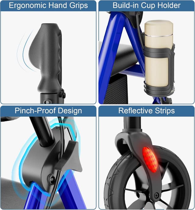 Detalle de HOMLAND Walkers for Seniors with Seat – Foldable rollator with 8" all-terrain wheels, height adjustment and cup holder