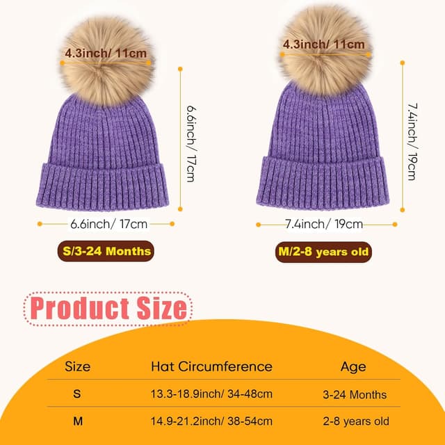 Detalle 2 de DRESHOW Baby- und Kinder-Beanie Wintermütze mit Bommel – weich gestrickt für Jungen & Mädchen