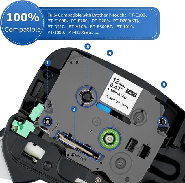 Detalle de YIIFELL 4er-Set kompatible Brother TZe-231 P-touch Schriftband (12 mm, schwarz auf weiß, laminiert)