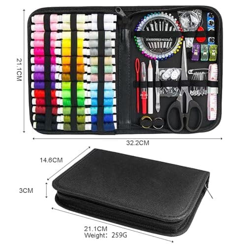 Detalle de JUNING kit de costura XL con estuche de transporte y 42 carretes para viajes y emergencias