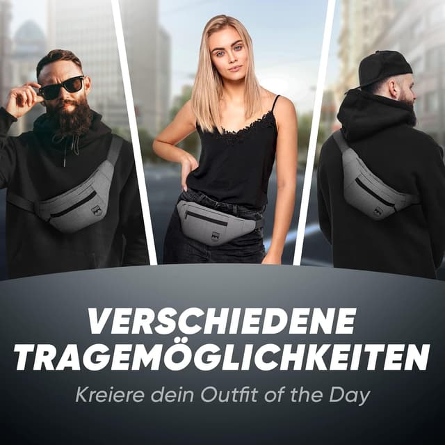 Detalle 2 de RUVO Marsupio da cintura grigio, 4 scomparti