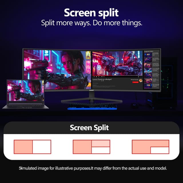 Detalle 2 de Gawfolk 49 Inch Dual QHD Curved Gaming Monitor (120Hz, 5120x1440, 1500R, Height Adjustable Stand)